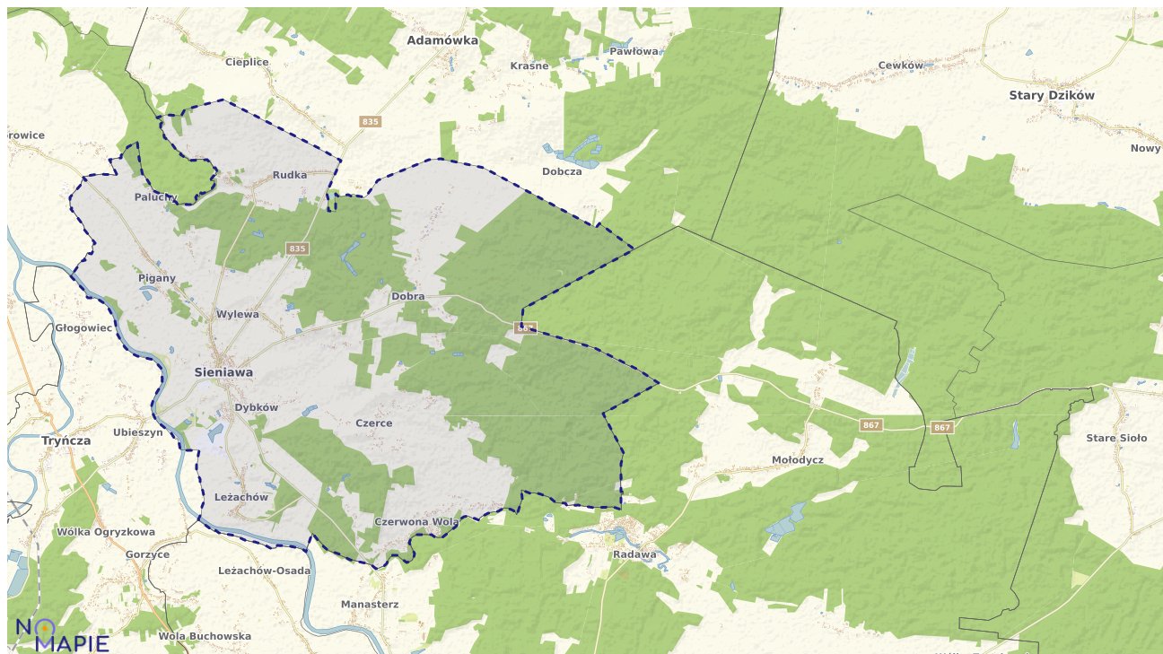 Mapa obszarów ochrony przyrody Sieniawy
