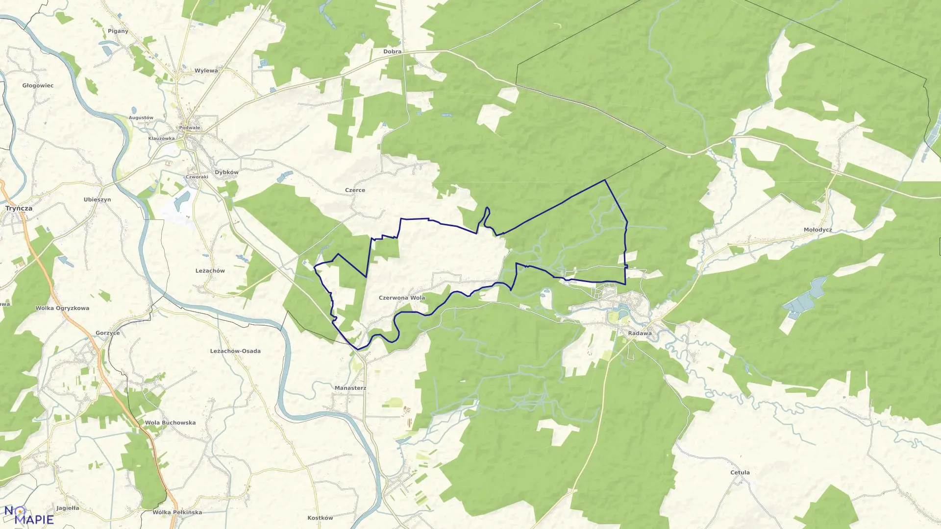 Mapa obrębu CZERWONA WOLA w gminie Sieniawa