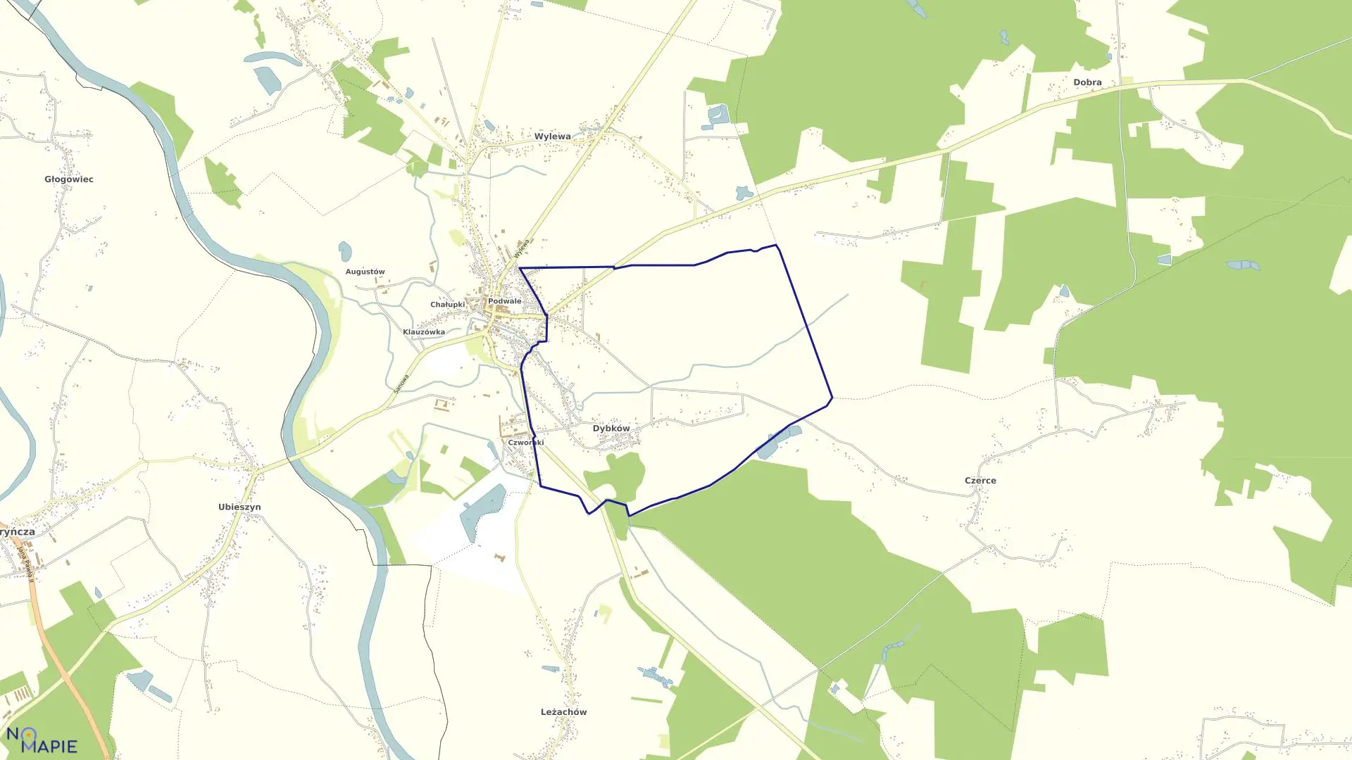 Mapa obrębu DYBKÓW w gminie Sieniawa