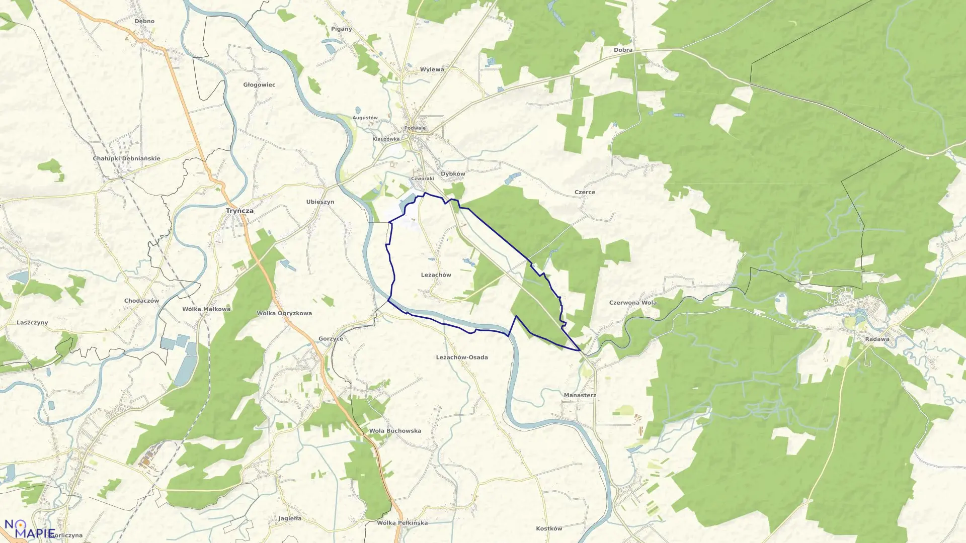 Mapa obrębu LEŻACHÓW w gminie Sieniawa